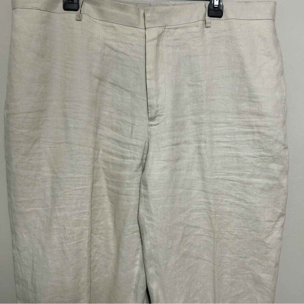 Havana Nines 100% Linen Dress Pants 40 Beige Tan Flat Front Casual‎ Resort Vacay